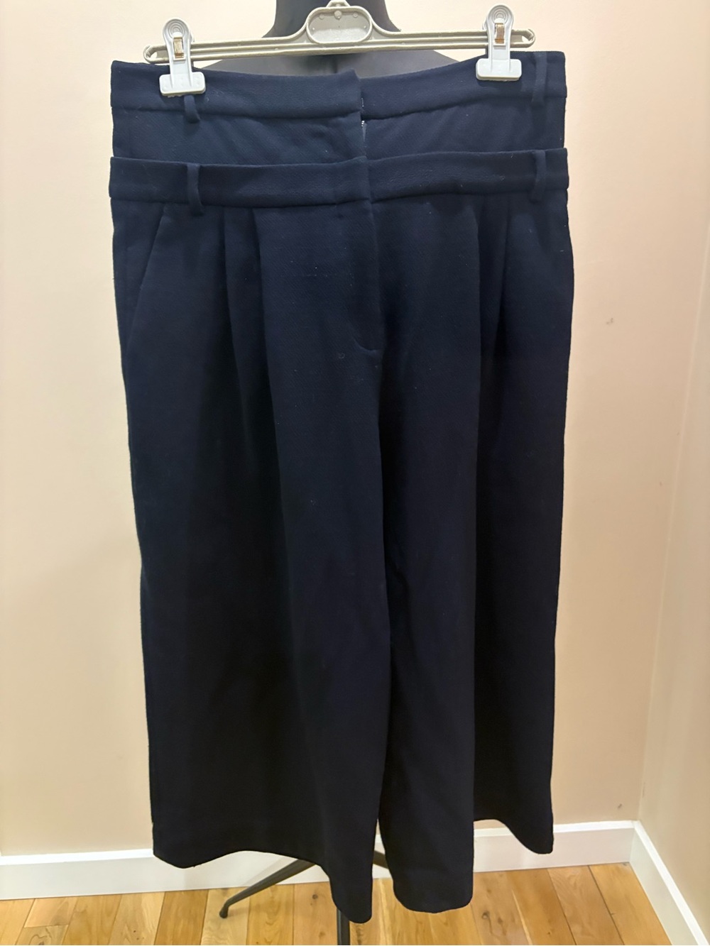 Wide Leg High-Waist Pants - Navy